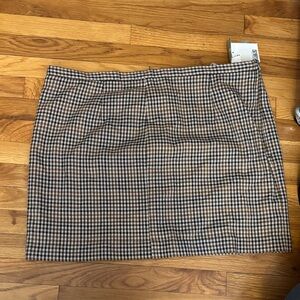 H&M Brown and Black Checkered Midi Skirt